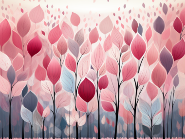 Pink Winter Leaves Modern Watercolor Abstract Art
