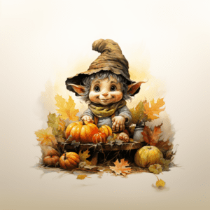 Adorable Thanksgiving Elf with Pumpkins Watercolor