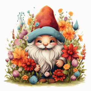 Cute Garden Gnome in Wildflowers Design