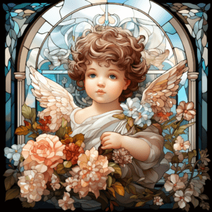 Little Cherub Floral Mosaic Stained Glass Style