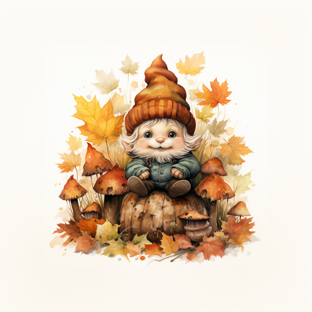 Thanksgiving Baby Gnome Elf with Mushrooms Leaves