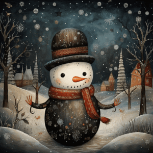 Snowman Winter Village Folk Art Design
