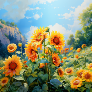 Bright Sunflowers Country Floral Blue Sunny Sky