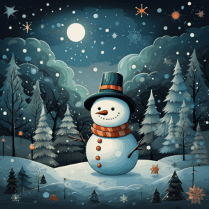Snowman Winter Night Snow Village