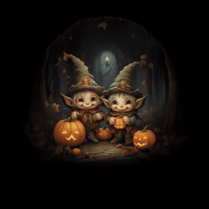 Halloween Elves Smiling with Pumpkins | Cute Elf