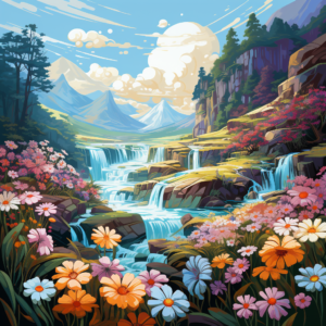 Waterfall Floral Mountain Flowers Paradise
