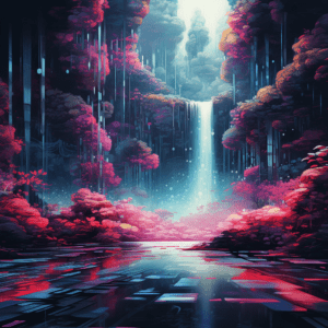 Waterfall Oasis Digital Glitch Art