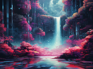 Waterfall Oasis Digital Glitch Art