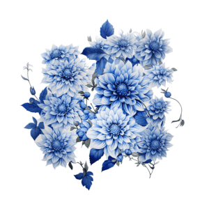 Dahlia Flowers Blue & White Vintage Style Floral Pattern