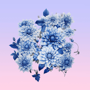 Dahlias Blue with Purple Background Vintage Flowers Design