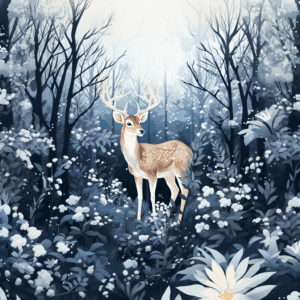 Whimsical Deer in a Snowy Winter Forest