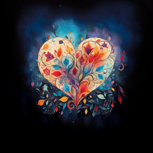 Boho Heart Colorful With Leaves Watercolor Art