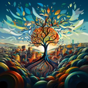 Colorful Tree of Life Abstract Surreal Nature Cityscape