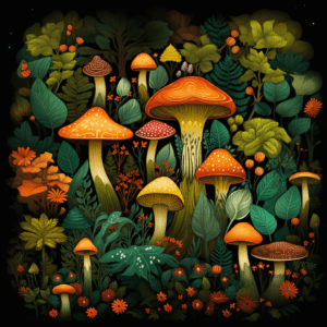 Magical Mushrooms Aesthetic Vibrant Cottagecore Art