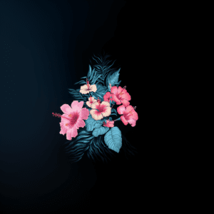 Pink Hibiscus Floral Illustration with Dark Background