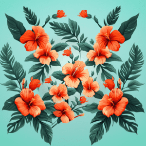 Hawaiian Hibiscus Flowers Floral Teal Orange Pattern