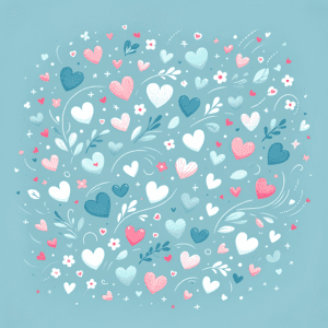 Cute Hearts Pink Blue Pattern with Little Flowers