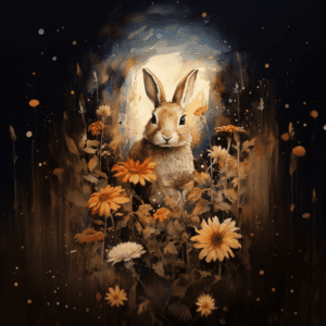 Rabbit in a Field of Flowers Vintage Style Bunny Rabbit Art