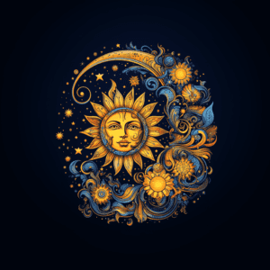 Sun and Moon Celestial Night Stars Sky Illustration