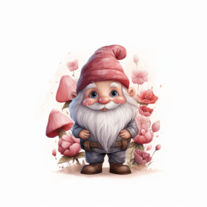 Valentine Gnome Cheerful Pink Flowers Watercolor