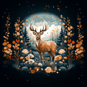 Majestic Deer Fall Flowers Botanical Wildlife Nature Scene