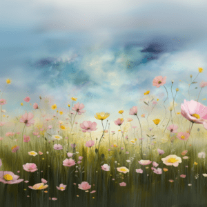 Pastel Wildflower Meadow Dreamy Spring Blossom Field Art