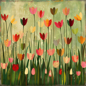 Colorful Tulip Garden Abstract Floral Artwork Spring Flowers