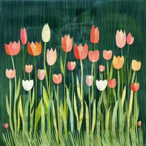 Springtime Tulip Field Colorful Floral Garden Art