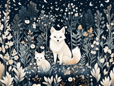 Whimsical Fox with Baby Fox in a Field of Flowers