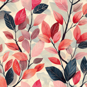 Cheery Pink and Navy Leaves Pattern Modern Spring Watercolor