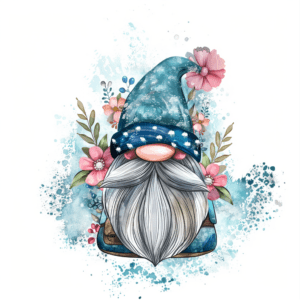 Floral Gnome Whimsical Garden Gnomie Watercolor Art