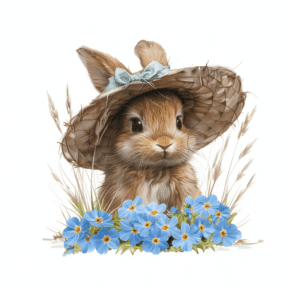 Charming Spring Bunny Floral Bonnet Rabbit and Flowers
