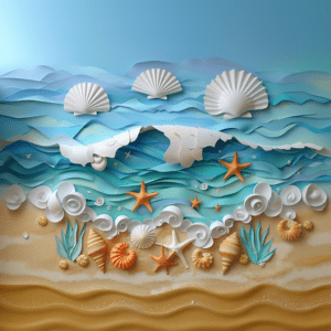 Ocean 3D Seashells and Starfish Beach Paper Style Art