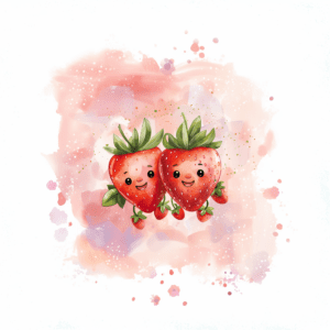 Smiling Strawberries Whimsical Fruit Characters Watercolor