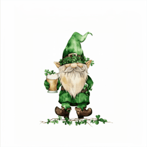 Irish Cheer Gnome St Patricks Day Green Shamrock Watercolor