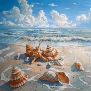 Seashore Starfish and Seashells Coastal Scene Beach Art