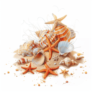 Seashell Starfish and Ocean Shells on Sandy Beach Art