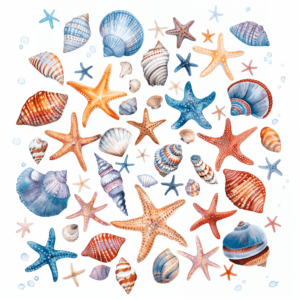 Colorful Seashells Starfish Beach Ocean Watercolor Pattern
