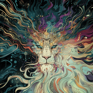 Celestial Mane Lion Cosmic Dreams Abstract Colorful Art