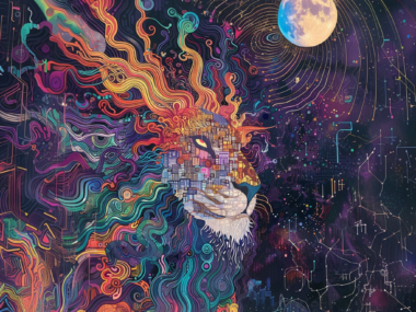 Cosmic Lion Dreamscape Psychedelic Stars Moon