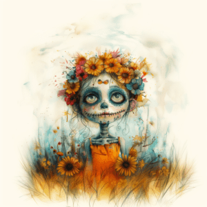 La Catrina Sugar Skull Day of the Dead Floral Watercolor