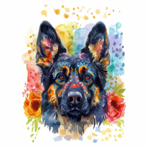 Guardian Spirit Shepherd Sugar Skull Dog Rainbow Watercolor