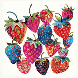 Decorative Berries Vibrant Patterned Strawberry Illustration