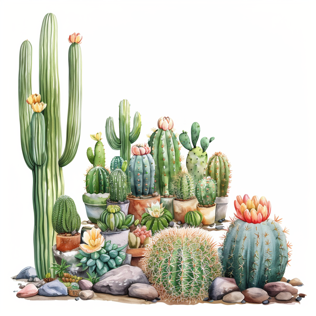 Serene Cactus Potted Succulent Garden Cacti Watercolor Art