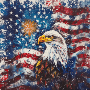 Patriotic Bald Eagle with Fireworks & American Flag Art