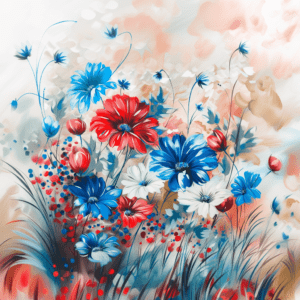Summertime Bloom Red, White, and Blue Floral Artwork