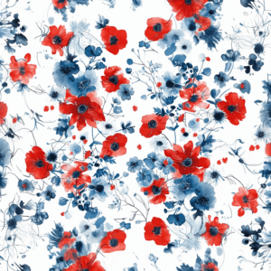 Chic Summer Floral Cascade Red and Blue Poppy Artwork