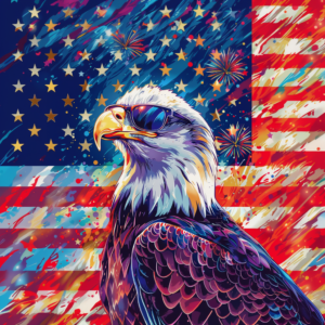 Patriotic Bald Eagle Wearing Sunglasses Fireworks Art