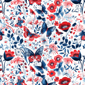 Patriotic Butterfly Floral Meadow Red, White, and Blue