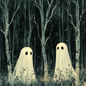 Two Ghosts in a Spooky Forest - Haunting Halloween Art
